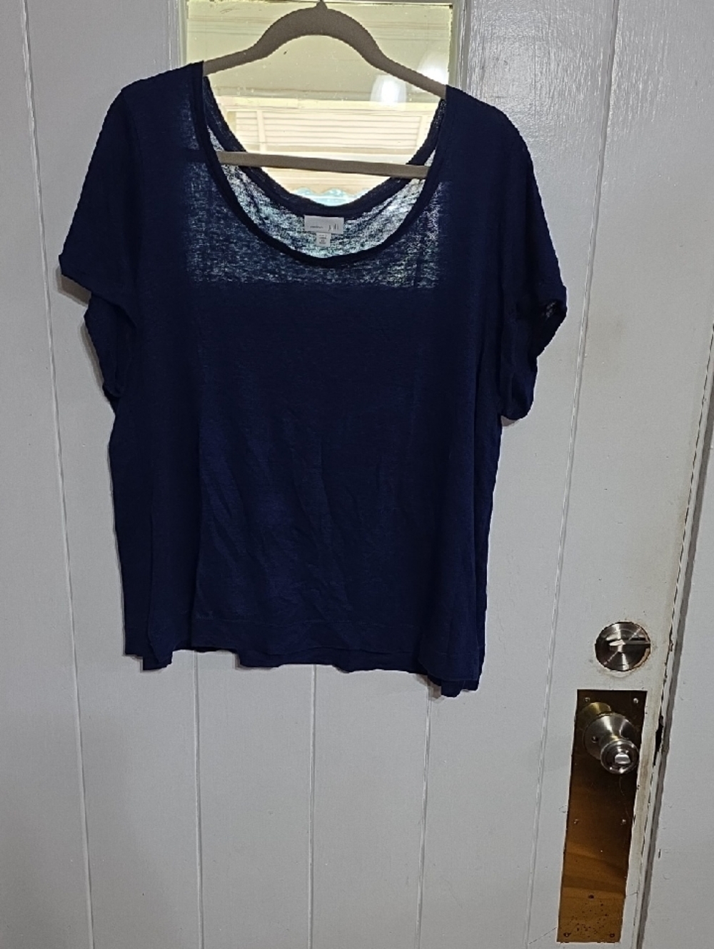 J. Jill Love Linen Women's Blouse 100% Linen Navy Cool Comfort Sz XL Petite EUC